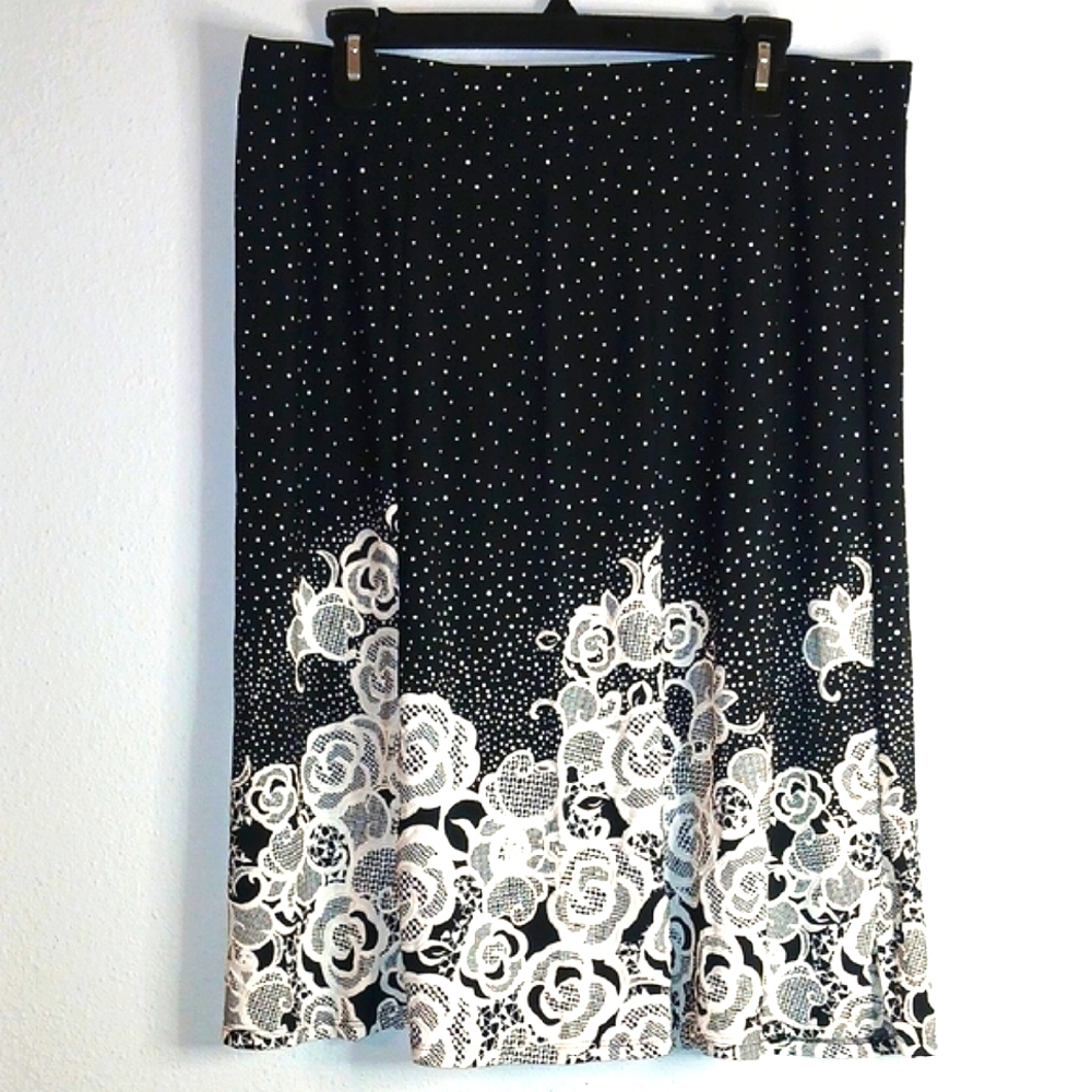 Cato Black and White Floral Pencil Skirt